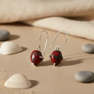 Pendientes de Piedra de Jaspe Rojo para Mujer, Estilo Vintage, Plateados, para Uso Diario, con Corte Esmeralda, Diamante, Granate, Topacio, Amatista como Piedras Principales - Product Image 2