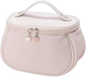 Bolsa de Maquillaje Rosa Claro de Gran Capacidad para Mujer, Bolsa de Cosméticos Portátil con Múltiples Bolsillos y Asa para Viajar o Uso Diario - Product Image 1