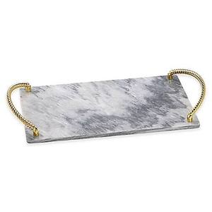 Plateau de service en marbre blanc le plus vendu avec poignée en métal Design élégant pour la vente en gros de service de table - Product Image 6