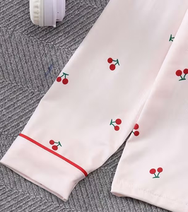 Girls Floral Print Red-trimmed Lapel Long-<b>sleeve</b> Long-pant 100% Cotton Pajama Set French Sweet-style Kids Autumn Winter - Product Image 5