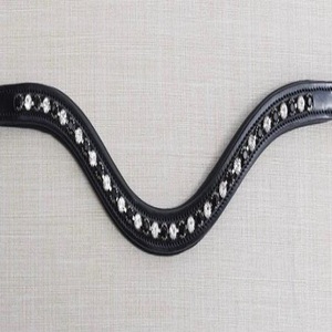 BANDAS DE CEJAS DE CUERO EN FORMA DE U DE ALTA CALIDAD PARA CABALLO CANAL VACÍO COSTADO COMPLETO DISEÑADO CON CADENA DE METAL CRYTAL NEGRO Y TRANSPARENTE - Product Image 4