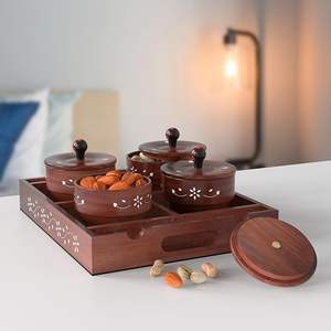 Récipient à fruits secs en bois traditionnel avec couvercles Outils d'herbes et d'épices pour servir et offrir Plateau décoratif économique - Product Image 2