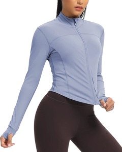 Abrigo deportivo de manga larga con cremallera completa holgada para mujer al por mayor, Chaqueta corta con cremallera para entrenamiento al aire libre para yoga y gimnasio con bolsillos - Product Image 4