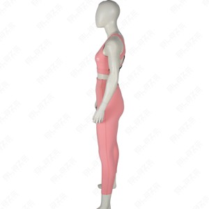 Conjunto de ropa deportiva de Yoga de cintura alta para mujer personalizado nuevo estilo traje deportivo con sujetador transpirable y mallas patrón sólido 100% algodón - Product Image 4