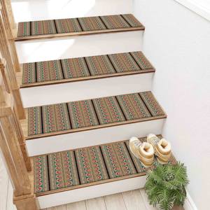 Geometric Pattern Printed <b>Rug</b>, Ethnic Vintage Style Turkish Accent <b>Chenille</b>,Step <b>Rug</b> - Product Image 3