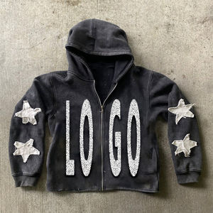 Sweat à capuche en coton 100% de haute qualité, lavage à l'acide, logo personnalisé brodé, sweat à capuche surdimensionné lourd, délavé, en molleton français - Product Image 1