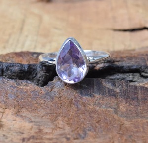 Corte púrpura amatista 925 plata esterlina forma de pera anillo de piedras preciosas naturales hecho a mano febrero piedra natal regalo de Navidad - Product Image 2
