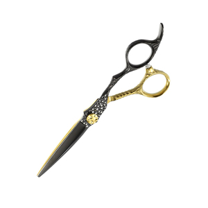 Ciseaux de coupe de cheveux couleur or et noir lame droite tranchante ciseaux de coiffure en acier inoxydable avec vis fantaisie - Product Image 4