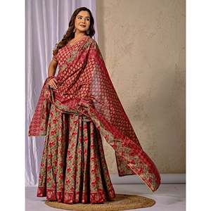 Lehenga Choli Étnico Rojo de Algodón Estampado, Estilo Bollywood, Ropa Étnica India, Salwar Kameez Hecho de Georgette - Product Image 6