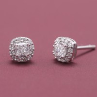 Boucles d'oreilles clous en diamant de laboratoire certifié IGI, taille coussin, avec halo, en or blanc/rose et or jaune 14 carats, micro-pavé de diamants