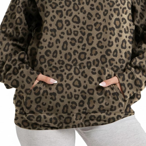 ผู้ผลิตมืออาชีพ เสื้อฮู้ดผู้หญิงแบบสวมหัว ผลิตจำนวนมาก สไตล์ล่าสุด เสื้อฮู้ดลายเสือดาวสำหรับผู้หญิง สตรีทแวร์ - Product Image 5