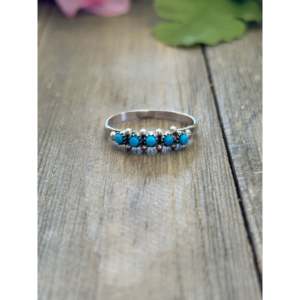 Sterling Silver <b>Turquoise</b> Inlay <b>Ring</b> Vintage Statement Jewelry <b>Gold</b> Plated Gift for Her - Product Image 1