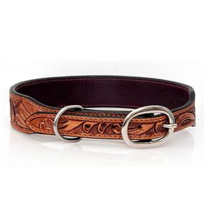 Western Style Personalized Cow Leather Dog Collar Hand Carving & Painting Pet Necklace Fancy Dog Collar Manufacturer - Product Image 3