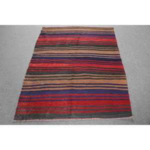 Kilim Rug, 4.1x4.8 ft Turkish Rug, <b>Red</b> Floral Rug <b>Wool</b> - Product Image 1