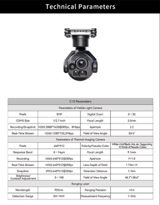 Caméra aérienne PTZ Skydroid C13 avec suivi IA, zoom optique numérique 30x, imagerie thermique infrarouge, triple éclairage et télémètre laser - Product Image 6