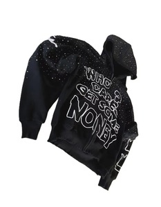 Men's Hooded Cotton Fleece Sweatshirt Regular Fit Distressed Washed Design With Pockets And <b>Dripping</b> Print Autumn Casual Style - Product Image 5