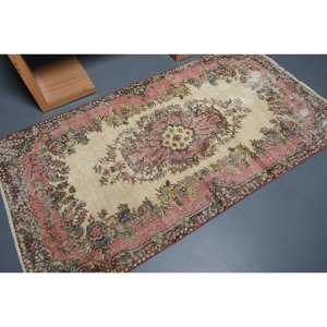 Alfombra de lana turca Vintage de 37x68 pies, clásica, Beige, rosa, diseño de retazos, área grande, alfombra para sala de estar para adolescentes, respaldo de látex - Product Image 2