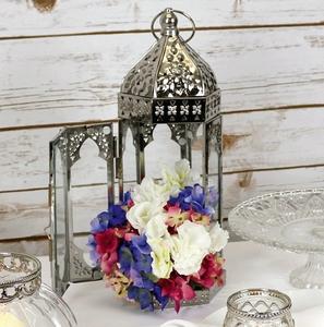 Handcrafted Moroccan Floor Lantern for Indoor/Outdoor Home Decor <b>Grey</b>-Coated Table for Bedroom Living Room Wedding - Product Image 4