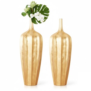 Unique Metal Decorative Floor <b>Vase</b> Flower Holder For Living Room Or Dining Room <b>Set</b> <b>Of</b> <b>3</b> Gold Color Modern Home Decor Accent - Product Image 2