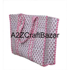 Sac fourre-tout matelassé en coton imprimé à la main pour femmes, léger et élégant, sac de shopping indien pour l'été, fermeture ouverte - Product Image 6