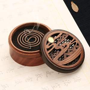 Brûleur d'encens en bois à transporter, forme ronde, petit brûleur d'aromathérapie, plaque à encens, brûleur de bois de santal rétro - Product Image 2