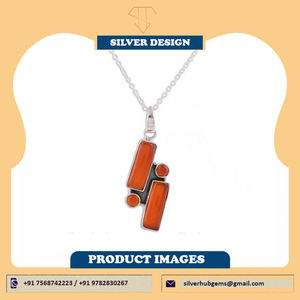 Colgante de piedras preciosas de cornalina naranja Natural, joyería hecha a mano, colgante de rectángulo largo bohemio de Plata de Ley 925 a precio al por mayor - Product Image 2