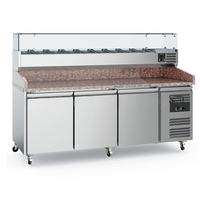 Comptoir réfrigérant commercial à 2 ou 3 portes avec dessus en marbre CE ETL, pour pizza, salade, sandwich, table de préparation avec dessus en verre, réfrigérateur, congélateur