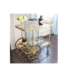 Carrito de servicio de comida de acero inoxidable con diseño de círculo dorado brillante Carrito de servicio decorativo para hotel en casa a precio mayorista - Product Image 3
