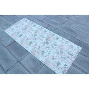 Tapis vintage, tapis turc 2,5x6,1 pieds, tapis en laine blanche à motifs floraux - Product Image 2