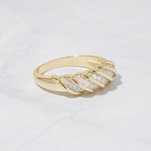 Twist Band Baguette Cut Lab Grown Diamond Croissant <b>Ring</b> 18K Solid Gold <b>Engagement</b> Jewelry for Wedding Proposals or Parties - Product Image 2