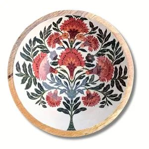 Tazón de Madera Ecológico Hecho a Mano con Arte Impreso para Decoración de Cocina, Incluye Dos Cucharas - Product Image 4