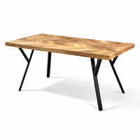 Table à manger ovale pliable artisanale en bois massif avec plateau en chevrons et pieds en métal de style industriel moderne |   Meubles de maison sur mesure, tailles et couleurs personnalisées