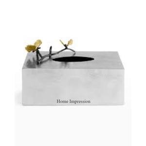 Silver Shiny Polished Box With Gold and White Color Flowers and Designer Unique Attractive Look <b>Tissue</b> <b>Paper</b> Holder and Boxes - Product Image 4