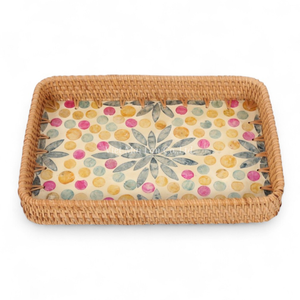 Bandeja de Servicio Moderna Hecha a Mano de Ratán y Madreperla para el Hogar, Cocina, Servir y Uso en la Mesa de Comedor - Product Image 1