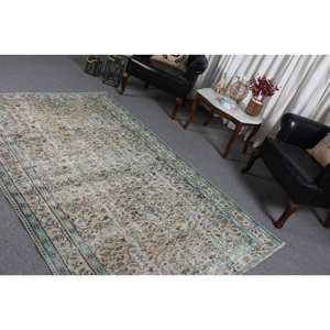 พรมขนสัตว์ตุรกีสีเบจ4.9 x 7.6ft คลาสสิกดีไซน์แบบเย็บปะติดปะต่อกันสำหรับห้องนั่งเล่นห้องนอนสี่เหลี่ยมพรมยาง - Product Image 4