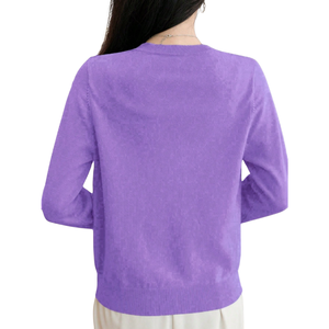 Purple Casual Women Knit Cardigan Crew Neck Button Front Long Sleeve Pullover Lightweight Autumn Winter <b>Layering</b> <b>Top</b> Sheer <b>Layer</b> - Product Image 2