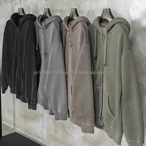 High Street Winter Zip Up hoodies Vintage Old Wash Solid Hooded <b>Zipper</b> Sweater Men's Oversized Hoodie - Product Image 1