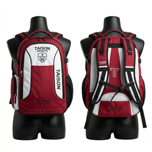 Sac de sport pour femmes, basketball, tissu polyester durable 320 GSM, design à panneaux bleu marine et crème, broderie personnalisée, logo imprimé, sac à dos - Product Image 2