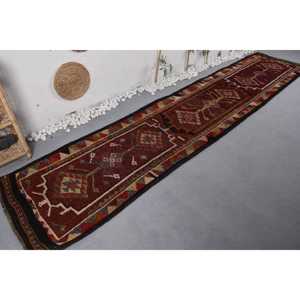 Tapis turc vintage, tapis Herki 2,9x13,3 pieds, tapis en laine persan rouge - Product Image 2