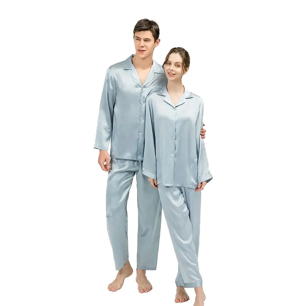 Hot Selling Custom Unisex Pyjama Set Volle Ärmel Bequeme Nachtwäsche Seiden pyjamas Set für Flitter wochen Schlaf anzug für Paare