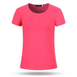 Vente chaude à manches courtes été femmes hauts col rond 90% coton 10% Spandex haute élastique mince femmes T-shirts - Product Image 3