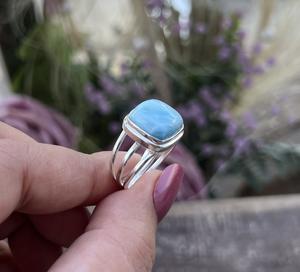 Handmade Women's 925 Sterling Silver Classic <b>Wedding</b> Proposal Engagement <b>Ring</b> Natural Larimar Gemstone Oval Cut Bezel Setting - Product Image 1