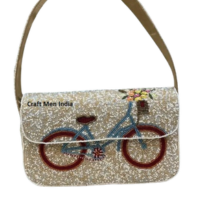 Designer Hand Beaded <b>handbag</b> with Abstract Plaid Design, Elegant Purse <b>for</b> Women, Suitable <b>for</b> Gifting Functions beaded <b>handbag</b> - Product Image 1