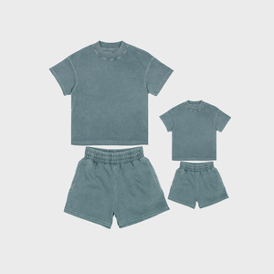 OEM ropa de calle con logotipo personalizado lavado ácido camiseta de gran tamaño Vintage Cargo conjuntos cortos algodón Jogging deportes 2 piezas conjunto de chándal - Product Image 2