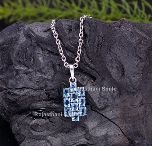 Pendentif topaze bleue naturelle en argent sterling 925 plaqué rhodium 4x3mm coupe ovale grappe pendentifs fins breloques cadeaux pour femmes à la mode - Product Image 2