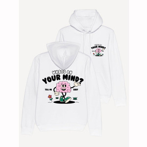 Sudadera blanca con capucha de algodón regular personalizada Whats On Your Mind Sudadera con capucha - Product Image 1
