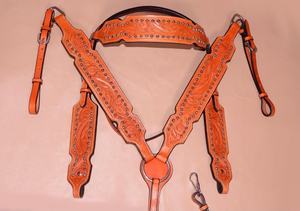 Ensemble de couvre-chef et de collier de poitrine en cuir de vache à utiliser pour les vêtements de cheval fait pour l'équitation de cowboy - Product Image 2