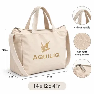 100% Cotton 330 GSM Heavy Canvas Sling <b>Tote</b> <b>Bag</b> 48 Inch Sling Strap <b>Zip</b> Closure Solid Color Women's Shopping <b>Bag</b> (Multi-Size) - Product Image 3