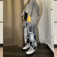 Jeans pour hommes DiZNEW, pantalon, faible MOQ, sur mesure, double couche, déchiré, taille haute, coupe bootcut, denim avec franges