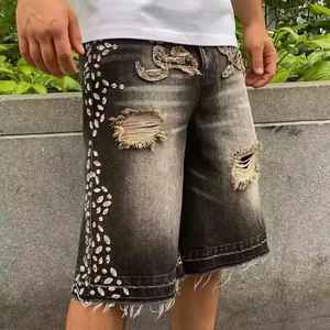 Baggy vintage d'été personnalisé fabricant de vêtements pour hommes Streetwear Shorts en jean Shorts en jean strass Baggy Jorts 2025 - Product Image 1